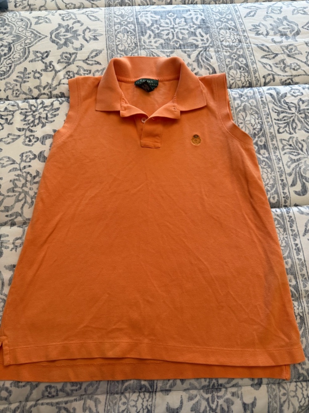 Ralph Lauren Orange Sleeveless Polo Top with Embroidered Logo